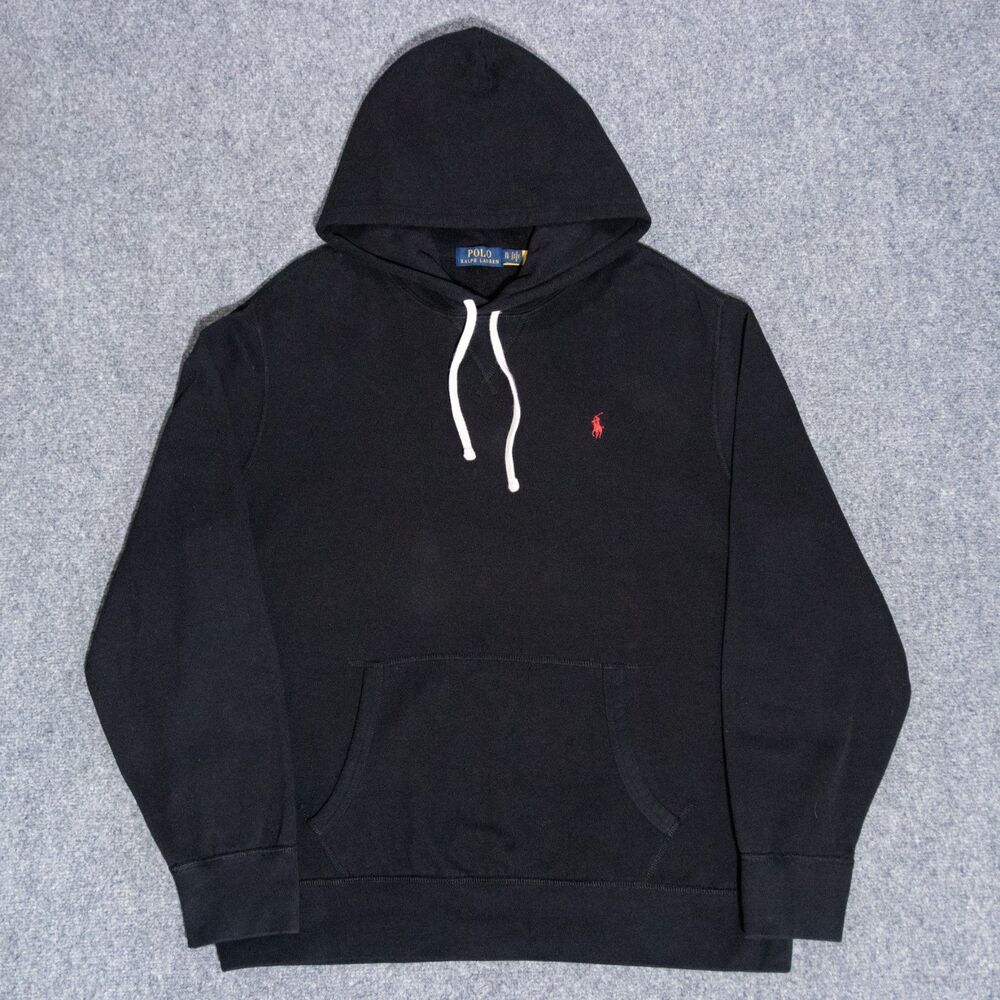 Polo Ralph Lauren RL Fleece Hoodie Men's XL Black Pullover Logo Cotton Blend